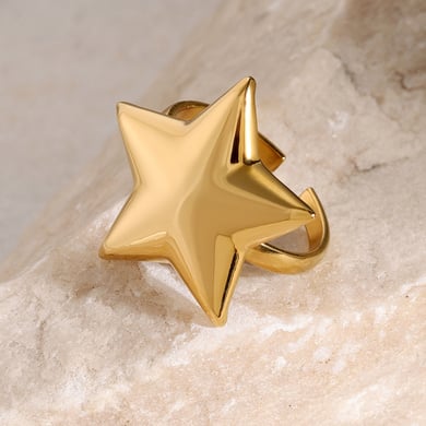 Hochwertiges, einzigartiges Design im AB-Stil, gold- und silberfarbene, fünfzackige Sternohrringe mit 18 Karat glattem, konvexem, offenem Ring h5 Bild7