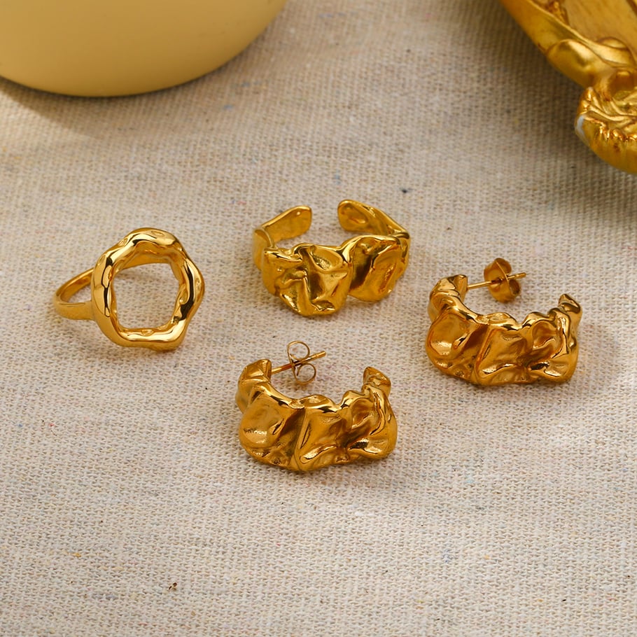 1 pair of classic fashion 18k gold-plated stainless steel irregular lava earrings for women jewelry daily wear Picture4
