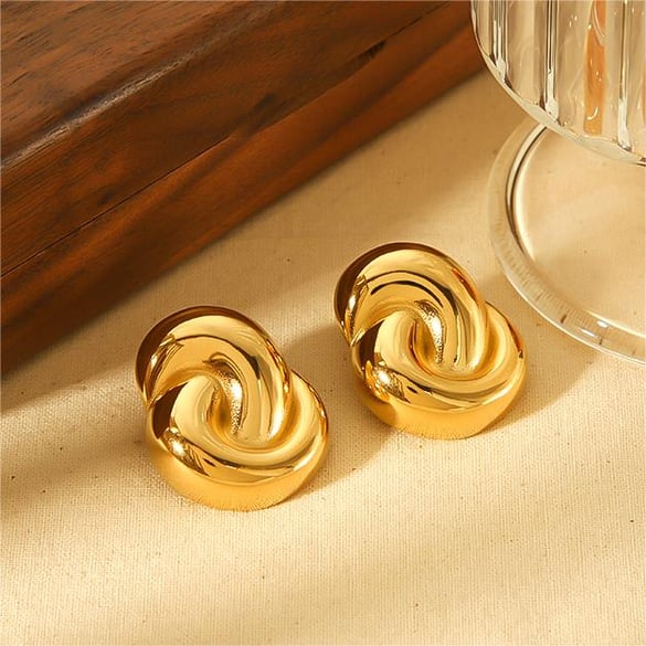 1 par de aros geométricos de acero inoxidable chapados en oro de 18 quilates personalizados para uso diario de mujer.