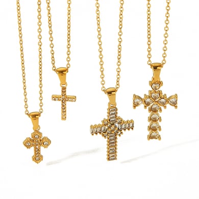 1 Stück personalisierte modische Halskette mit Diamantkreuzanhänger aus 18 Karat vergoldetem Edelstahl für den Alltag von Damen h5 Bild5
