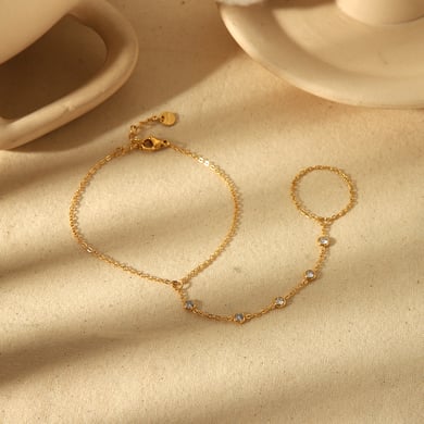 1 piece of simple and fashionable 18k gold-plated stainless steel zircon finger bracelet for women for daily wear h5 Picture3