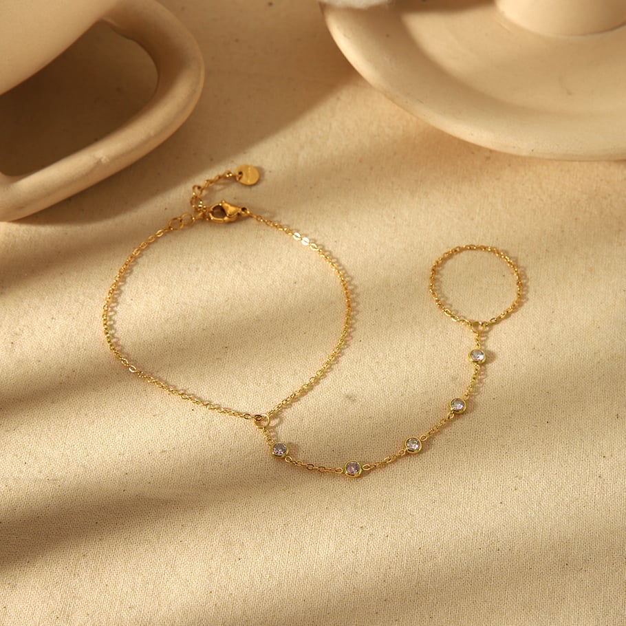 1 piece of simple and fashionable 18k gold-plated stainless steel zircon finger bracelet for women for daily wear Picture3