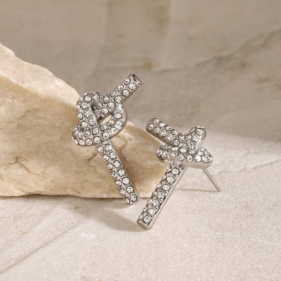 18k gold stainless steel/full diamond knotted earrings ins style fashionable cute small fresh titanium steel knot earrings Picture8