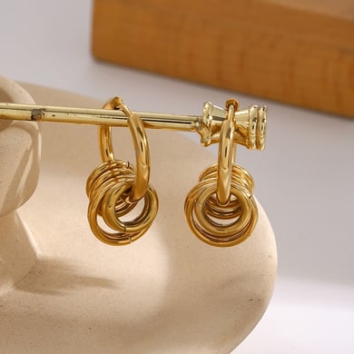 18K gold stainless steel earrings color matching polished steel ring hanging five small gold rings titanium steel earrings h5 Picture8