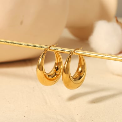 1 Paar klassische, modische, dicke U-förmige Ohrringe aus 18 Karat vergoldetem Edelstahl für Damen, Schmuck für den Alltag h5 Bild3