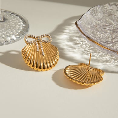1 Paar Ohrringe aus 18 Karat Gold und Edelstahl mit eingelegtem Strass in Muschelform für Damen h5 Bild5
