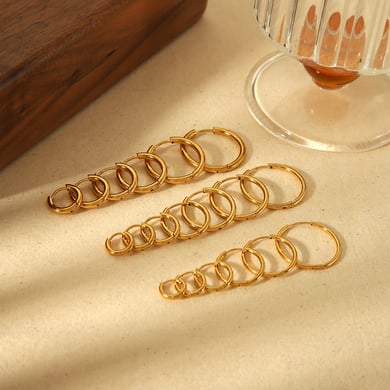1 Paar 1 Paar einfache, klassische geometrische Ohrringe aus 18 Karat vergoldetem Edelstahl für den täglichen Gebrauch von Frauen. Creolen für Frauen h5 Bild4