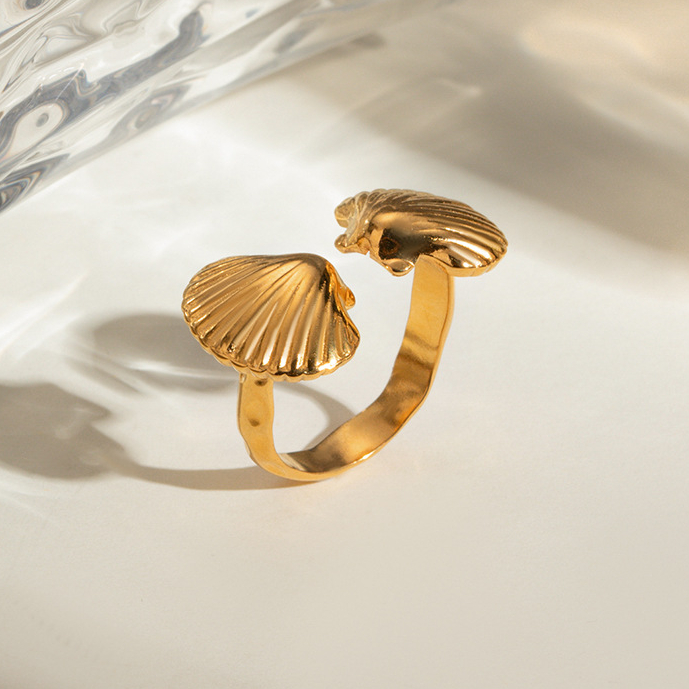 1 Piece Simple Style Shell Shape Stainless Steel 18K Gold Plated Women's Adjustable Rings Picture4