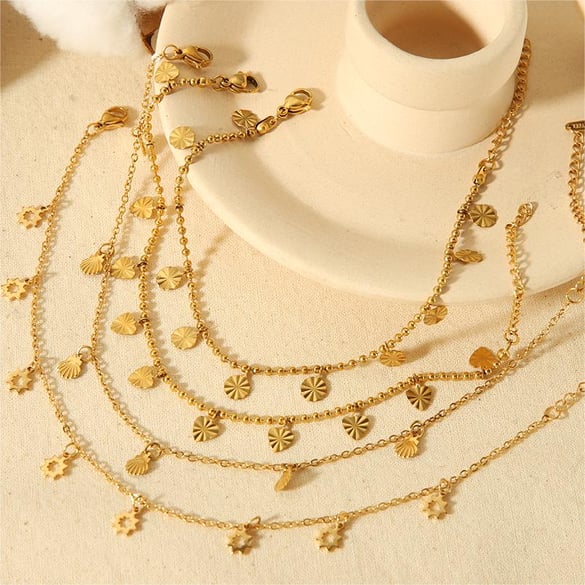 1 Pair Simple Series Sweet Heart Stainless Steel 18K Gold Plated Women Anklets 2