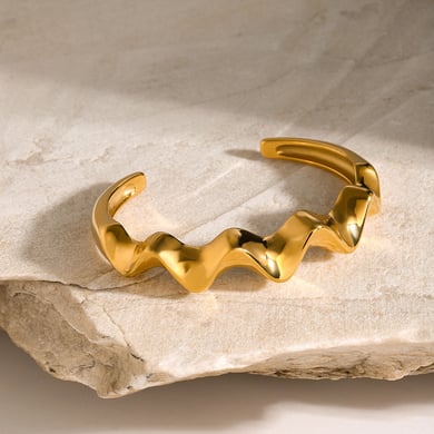 Bracelet ouvert en acier inoxydable à ondulations brutes en or 18 carats d&#39;Amazonie européenne et américaine Bracelet en acier titane à ondulations brutes de célébrités Internet nord-américaines h5 Image3