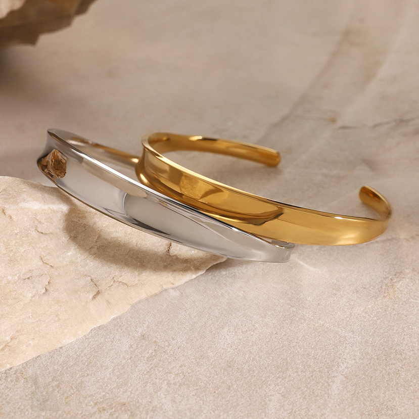 1 Piece Minimalist Style Solid Color Geometric Stainless Steel 18K Gold Plated Women's Bangles Picture6