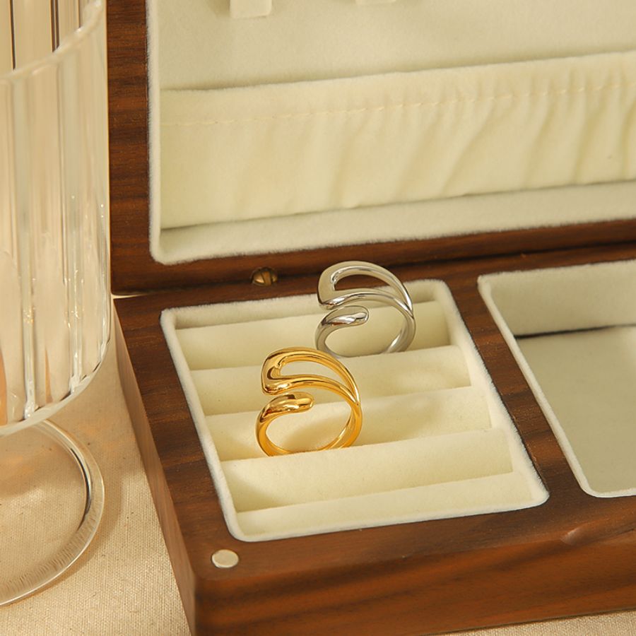 1 Paar Simple Series Klassischer geometrischer Edelstahl 18 Karat vergoldeter Damen-Einzelring Bild3