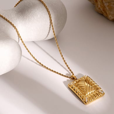 1 Pair 18k gold stainless steel rhinestone square necklace women's thread inlaid rhinestone pendant necklace unisex pendant necklace h5 Picture4