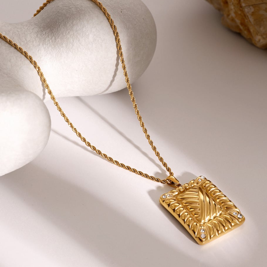 1 Pair 18k gold stainless steel rhinestone square necklace women's thread inlaid rhinestone pendant necklace unisex pendant necklace Picture4