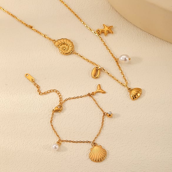 1 pezzo semplice serie dolce geometrico acciaio inossidabile placcato oro 18k perla artificiale donne collane con ciondolo