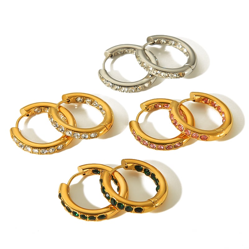 1 Paar Creolen aus der Simple Series mit süßen geometrischen Zirkonia-Steinen aus Edelstahl, 18 Karat vergoldet Bild5