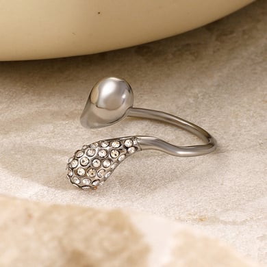 1 Piece Simple Style Droplet Shape Stainless Steel 18k Gold Inlay Rhinestones Women's Adjustable Rings h5 Picture5