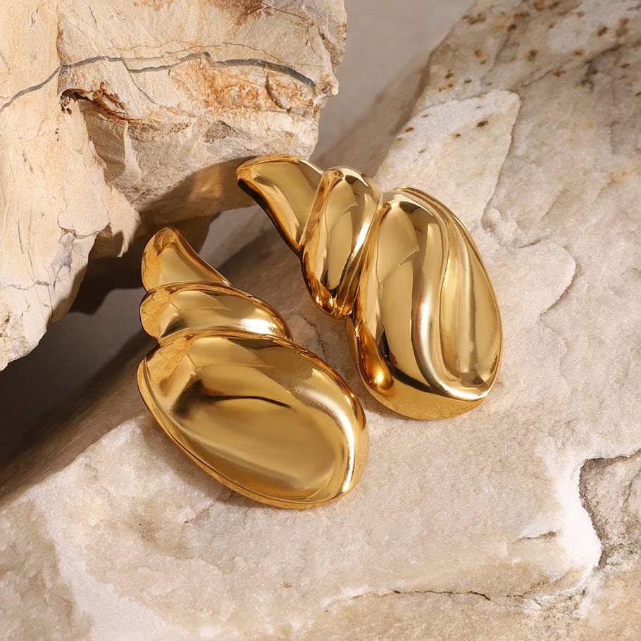 1 Paar dreidimensionale, polierte Muschelohrringe aus 18 Karat Gold-Edelstahl, hochwertige, leichte Luxus-Ohrringe aus poliertem Titanstahl, Unisex-Ohrringe Bild4
