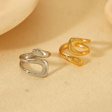 1 Paar Simple Series Klassischer geometrischer Edelstahl 18 Karat vergoldeter Damen-Einzelring h5 Bild4