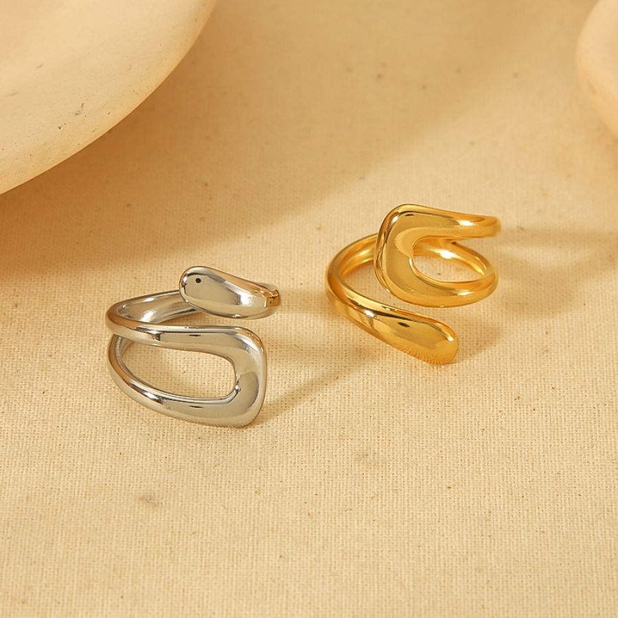 1 Paar Simple Series Klassischer geometrischer Edelstahl 18 Karat vergoldeter Damen-Einzelring Bild4