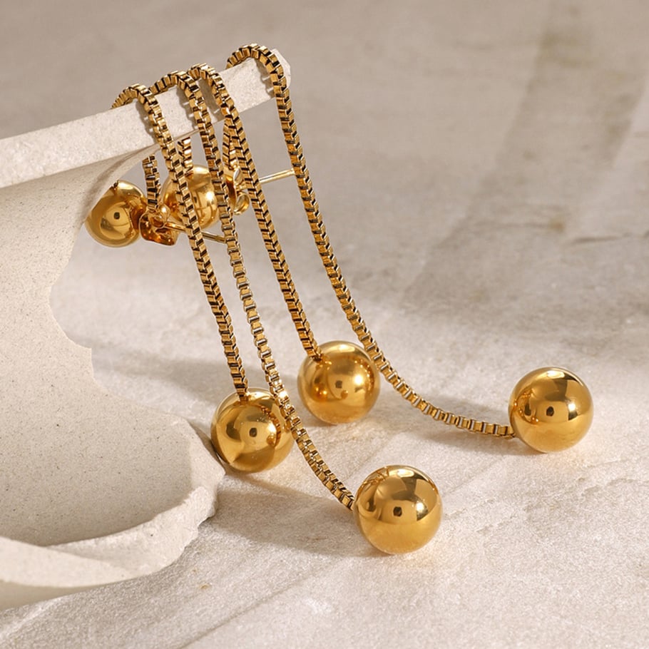 1 Paar 18 Karat Gold Edelstahl Quaste Ohrringe vorne und hinten modische einfache Kastenkette runde Stahlperlen Ohrringe Ohrringe für Frauen Anhänger Ohrringe Bild4
