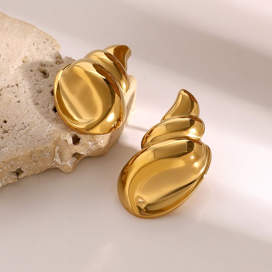 1 Paar dreidimensionale, polierte Muschelohrringe aus 18 Karat Gold-Edelstahl, hochwertige, leichte Luxus-Ohrringe aus poliertem Titanstahl, Unisex-Ohrringe Bild5