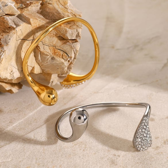 1 Piece Luxurious Simple Style Droplet Shape Stainless Steel 18k Gold Inlay Rhinestones Women's Bangles 2