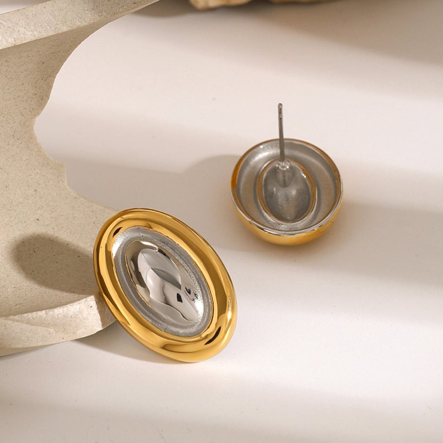 1 Pair 18k gold stainless steel color matching oval earrings Internet celebrity model same fashion all-match titanium steel earrings women's earrings Picture5