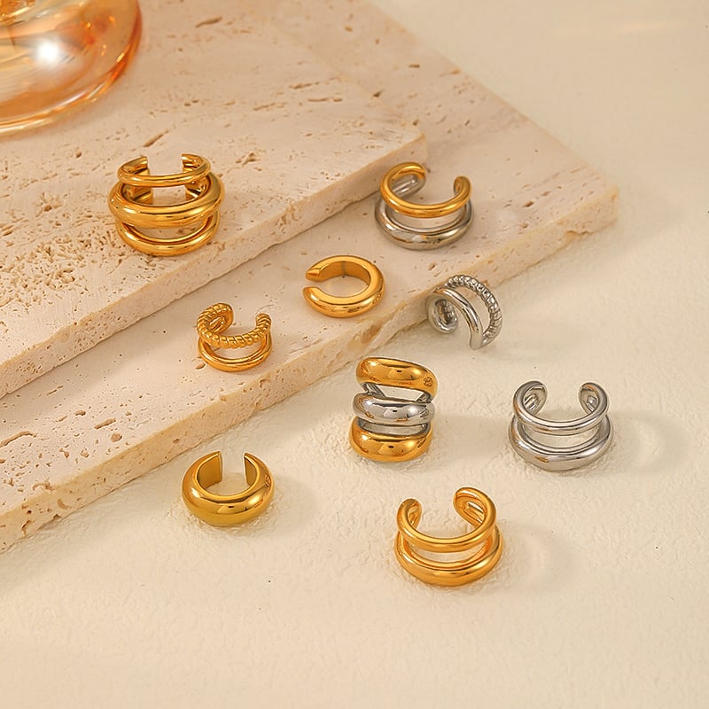 1 Pair Simple Series Casual Geometric Stainless Steel 18K Gold Plated Women Clip-on Earrings Picture3