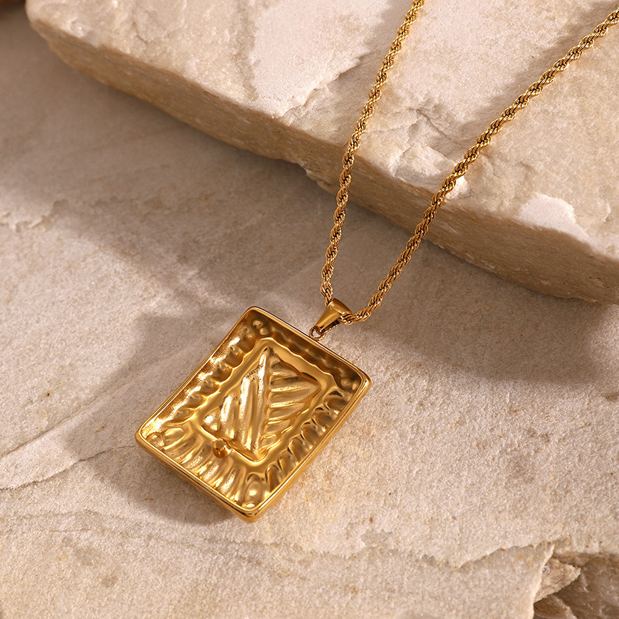 1 Pair 18k gold stainless steel rhinestone square necklace women's thread inlaid rhinestone pendant necklace unisex pendant necklace Picture5