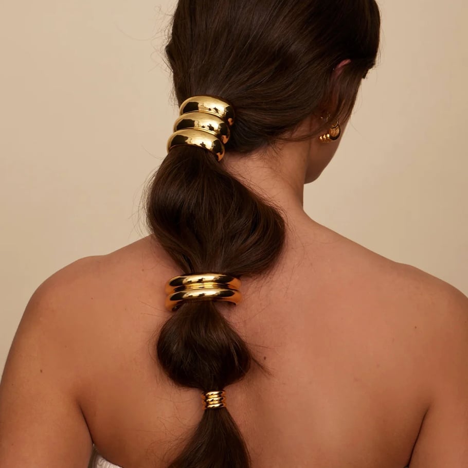 europäischer und amerikanischer internet--trend edelstahl 18 karat gold edelstahl halbkreisbogen glänzend schwarz gummiband haarring zubehör  Bild2