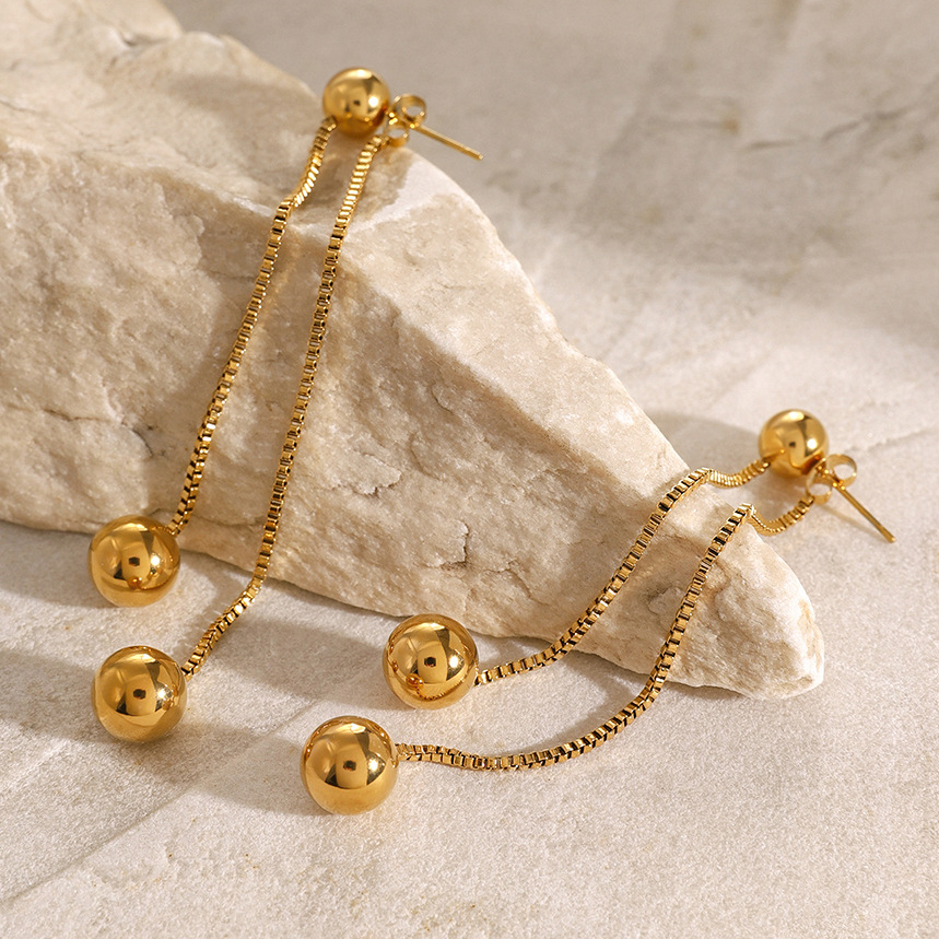 1 Paar 18 Karat Gold Edelstahl Quaste Ohrringe vorne und hinten modische einfache Kastenkette runde Stahlperlen Ohrringe Ohrringe für Frauen Anhänger Ohrringe Bild5