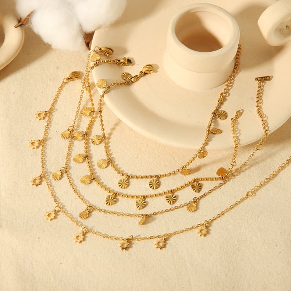 1 Pair Simple Series Sweet Heart Stainless Steel 18K Gold Plated Women Anklets