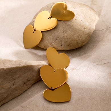 1 Paar 18 Karat Gold Edelstahl Herz Ohrringe Französisch Retro Elegante Titan Stahl Drei-Schicht Glatte Herz Ohrringe Frauen Anhänger Ohrringe h5 Bild2
