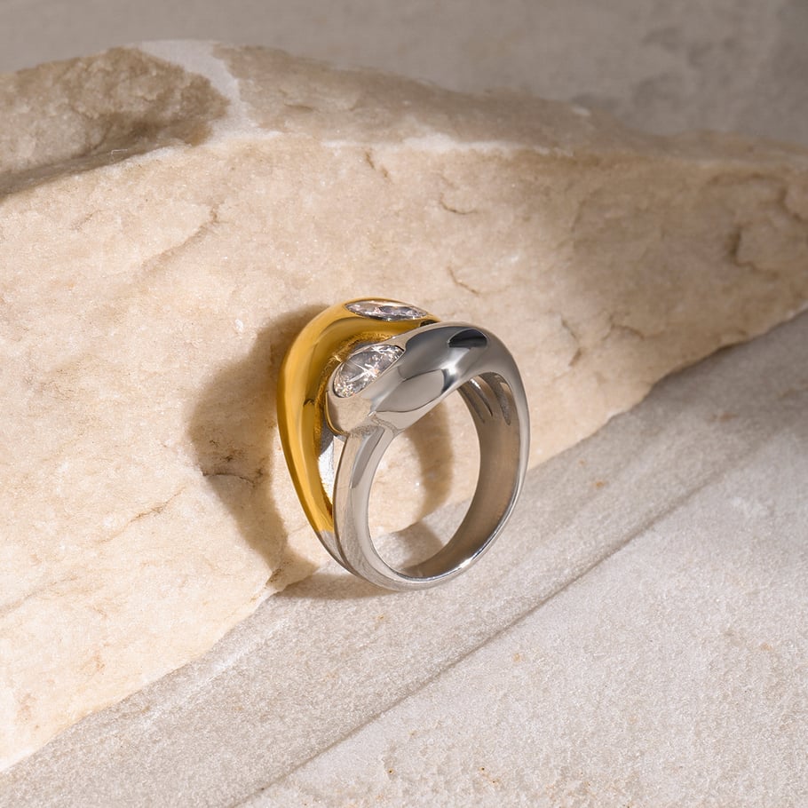1 Piece Retro Luxurious Style Chunky Droplet Shape Titanium Steel 18K Gold Inlay Zircons Women's Single Ring Picture7