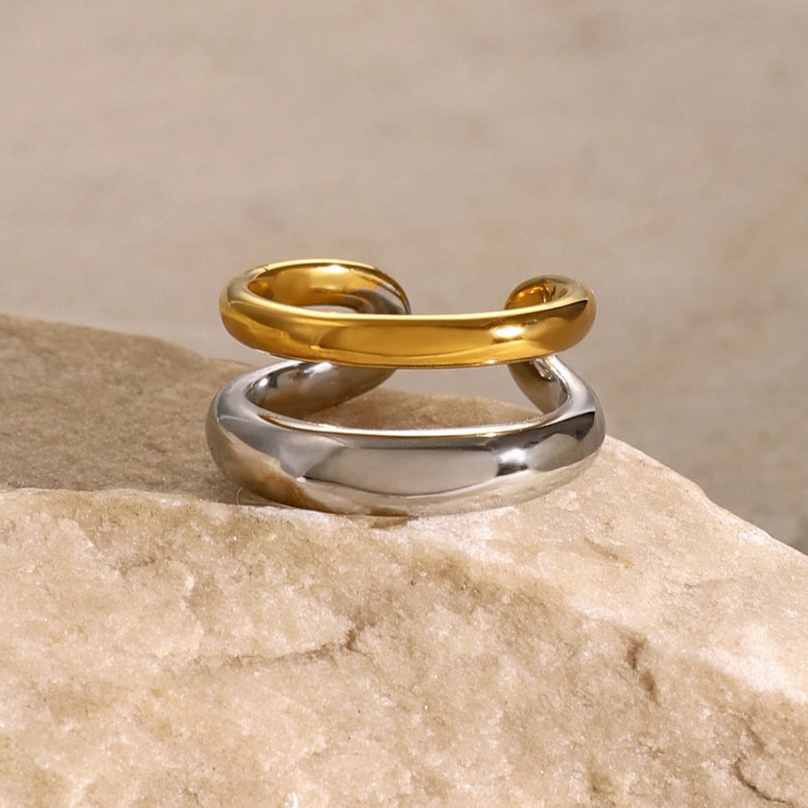 1 paar eenvoudige serie eenvoudige geometrische roestvrij staal 18K vergulde dames enkele ring Afbeelding9
