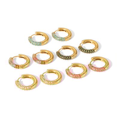 1 Paar Creolen aus der Simple Series mit süßen geometrischen Motiven aus Edelstahl mit 18 Karat Vergoldung und Strasssteinen für Damen h5 Bild5