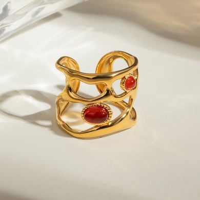 1 Paar Klassische Serie Retro Geometrische Edelstahl 18K Vergoldet Künstliche Edelsteine Verstellbare Ringe Für Frauen h5 Bild5