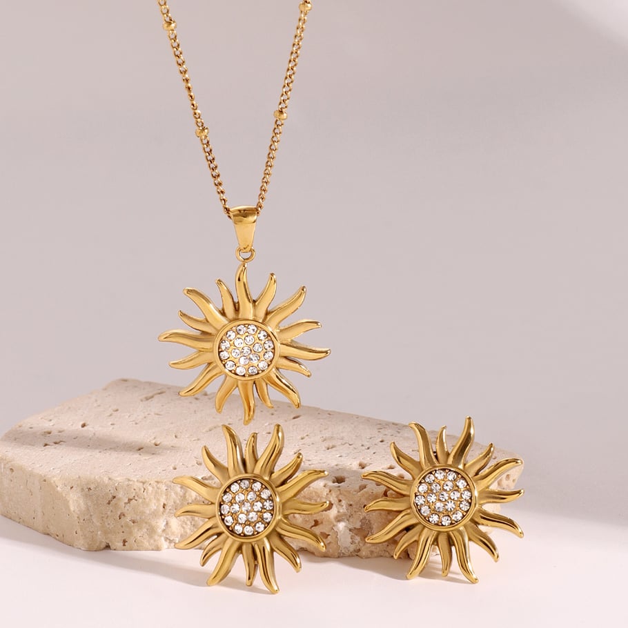 1 Paar Simple Series Retro Flower Edelstahl 18 Karat vergoldet Strass Damen Ohrringe Set Bild5