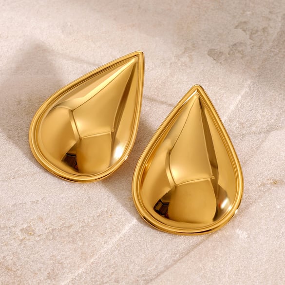 1 Pair Simple Series Simple Droplet Stainless Steel 18K Gold Plated Women Stud Earrings
