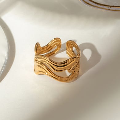 1 Pair Simple Series ins style line Stainless Steel 18K Gold Plated Women Adjustable Rings h5 Picture6