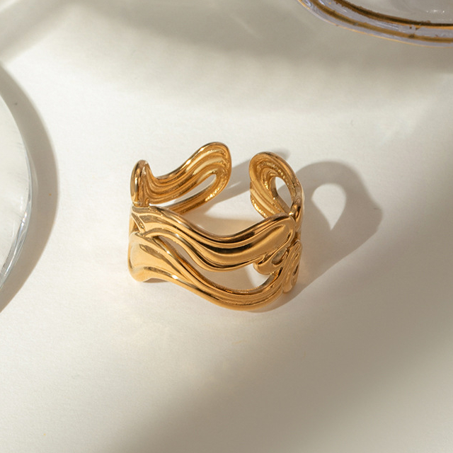 1 Pair Simple Series ins style line Stainless Steel 18K Gold Plated Women Adjustable Rings Picture6