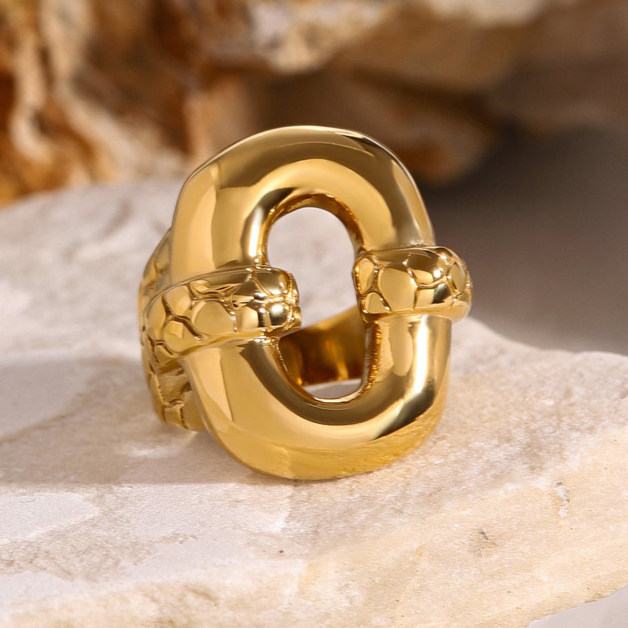1 Paar Klassische Serie Retro Geometrische Edelstahl 18K Vergoldet Frauen Einzelner Ring Bild6