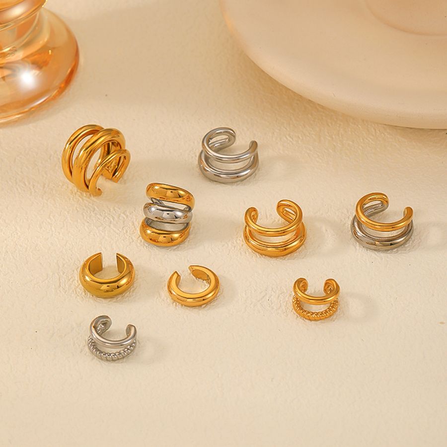 1 Paar Simple Series Klassische geometrische Edelstahl 18 Karat vergoldet Damen-Clip-on-Ohrringe Bild3
