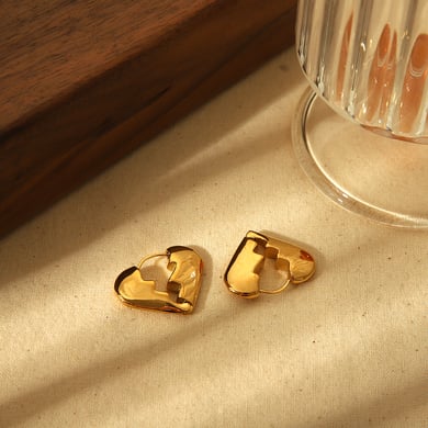 1 Pair Simple Series Classic Heart Stainless Steel 18K Gold Plated Women Hoop Earrings h5 Picture4