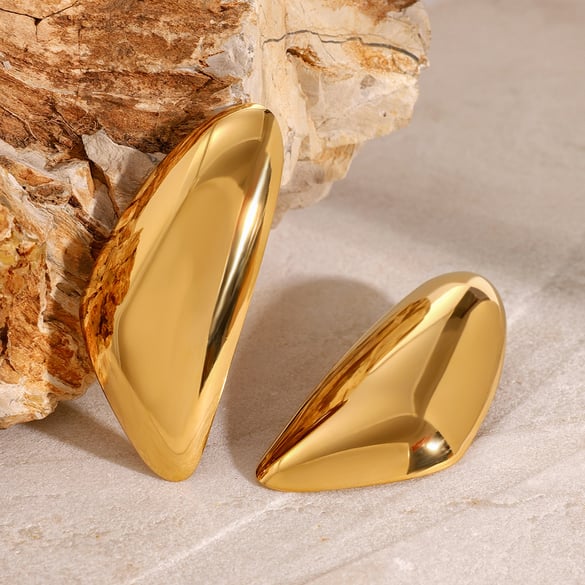 1 Pair Simple Series Simple Droplet Stainless Steel 18K Gold Plated Women Stud Earrings 2