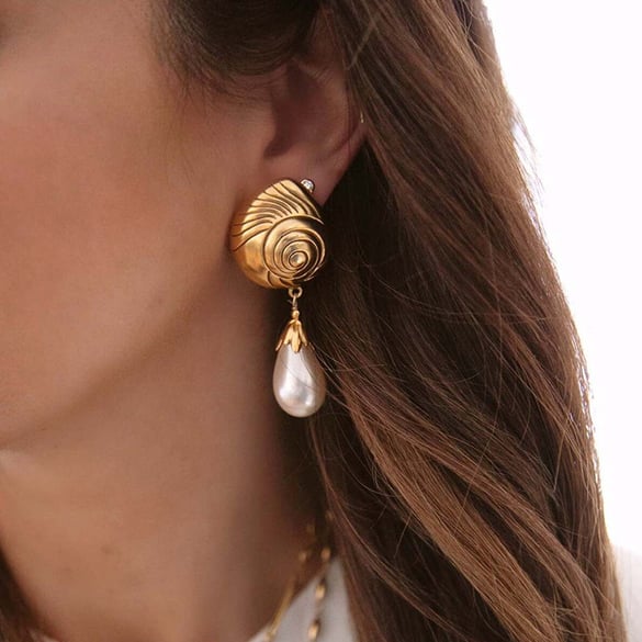 1 Pair Simple Series Elegant Turtle Stainless Steel 18K Gold Plated Artificial Pearl Women Drop Earrings