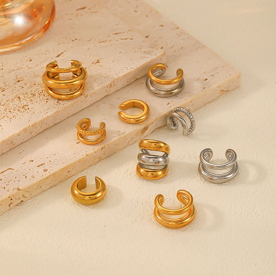 1 Paar Simple Series Klassische geometrische Edelstahl 18 Karat vergoldet Damen-Clip-on-Ohrringe Bild4