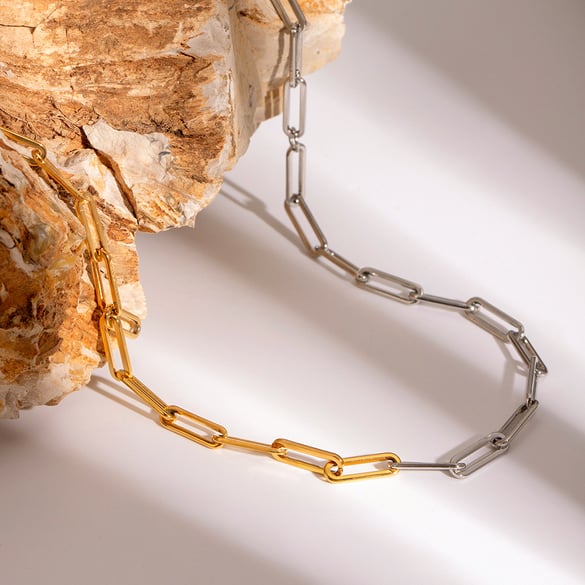 1 pezzo semplice serie semplice geometrica in acciaio inossidabile placcato oro 18K collane a catena da donna