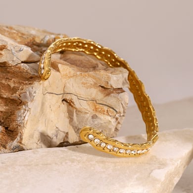 1 Piece Simple Series ins style Solid Color Stainless Steel 18K Gold Plated Rhinestone Women Bangles h5 Picture3